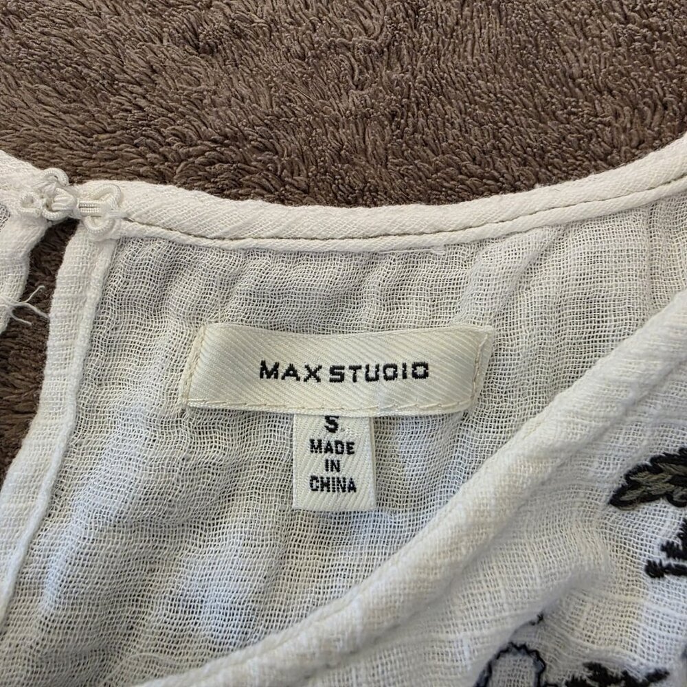 Max Studio White Embroidered Boho Cotton Midi Dress Small Sleeveless Summer - Picture 9 of 16